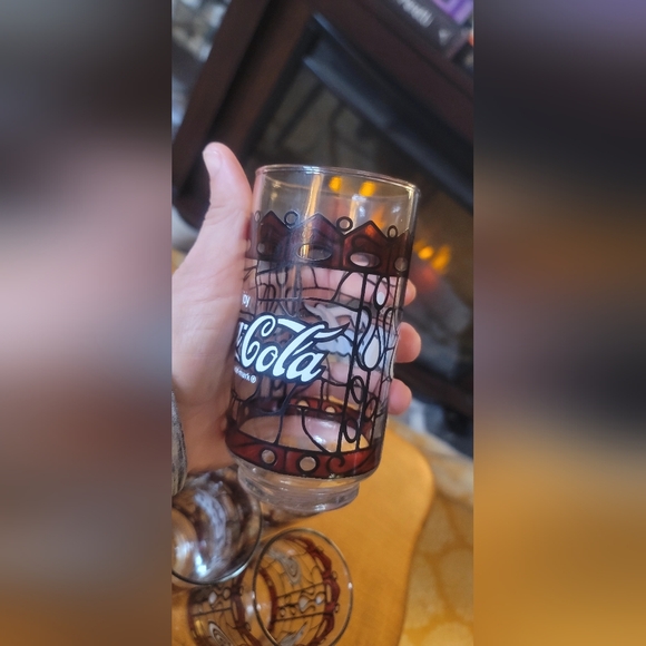 VINTAGE Coca-Cola Tiffany Style, Stained Glass Drinking Glasses/Tumblers 5(+2) - Picture 11 of 16
